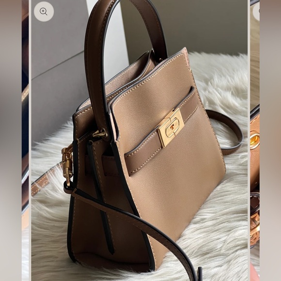 NWT Tory Burch Lee Radziwell Petite Double Bag Tiramisu Tan Leather Crossbody - Picture 7 of 13